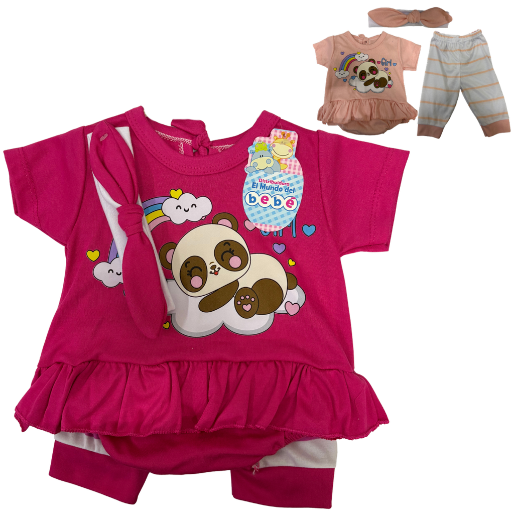 R-ecu Conjunto Malla x3 Oso Fucsia Talla: Unica Niña