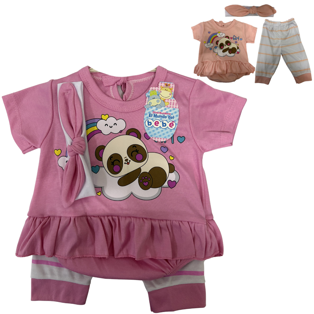[4662] R-ecu Conjunto Malla x3 Oso Rosado Talla: Unica Niña