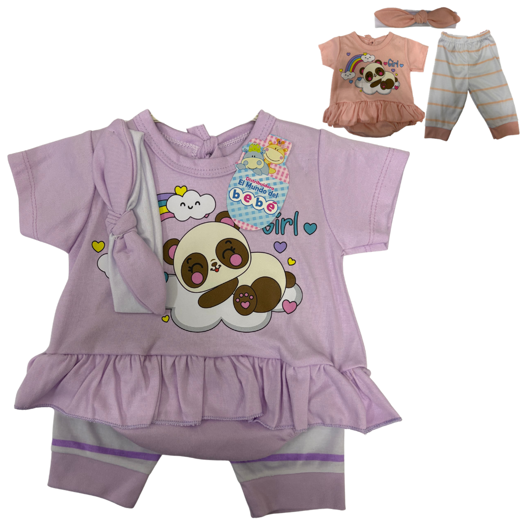 R-ecu Conjunto Malla x3 Oso Lila Talla: Unica Niña