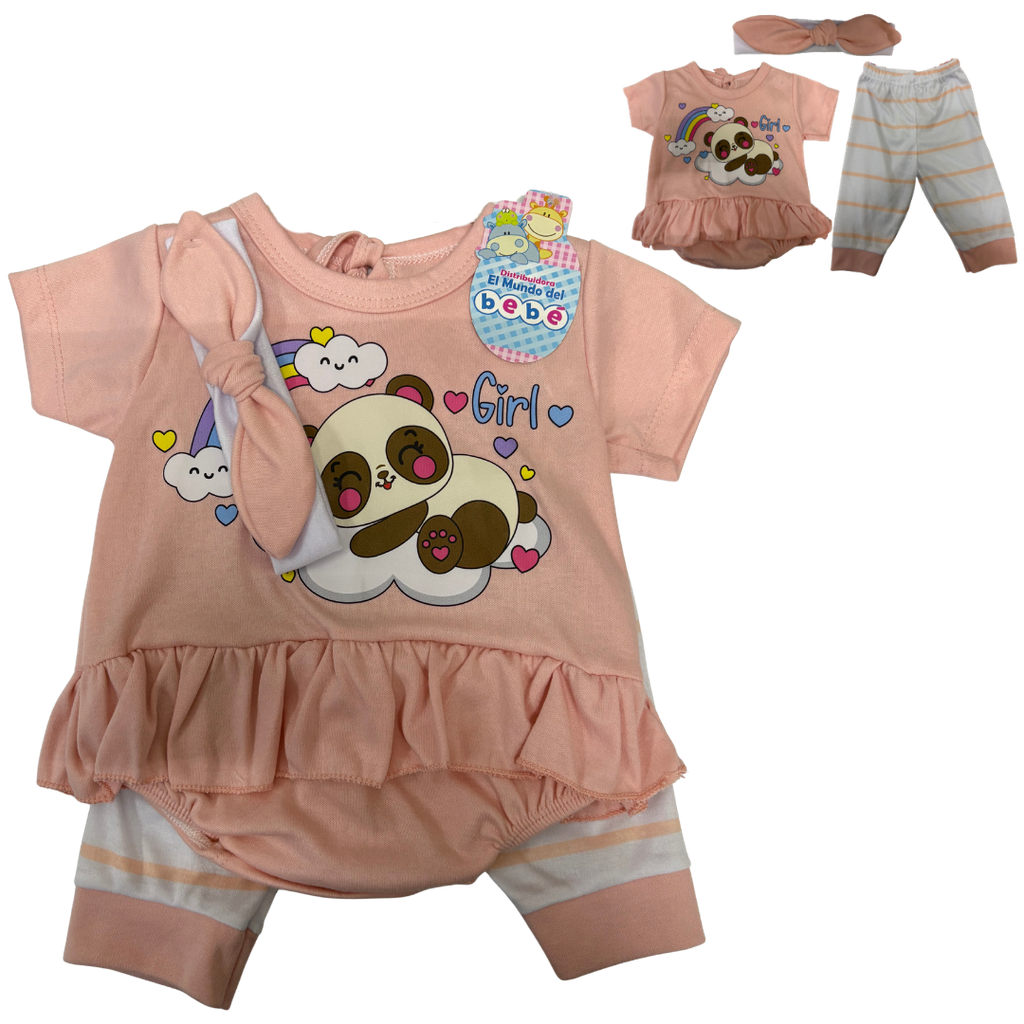 R-ecu Conjunto Malla x3 Oso Salmon Talla: Unica Niña