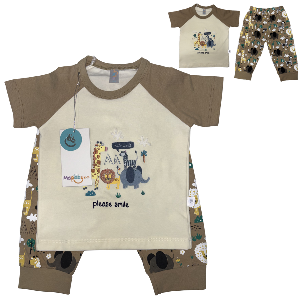 R7071 Pijama Animales Niño (Línea Premium) Beige/Cafe Talla: 12-18