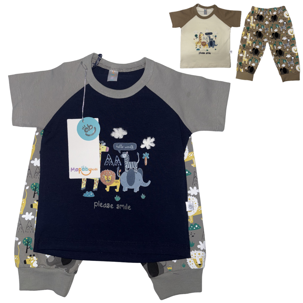 R7071 Pijama Animales Niño (Línea Premium) Azul/Gris Talla: 12-18