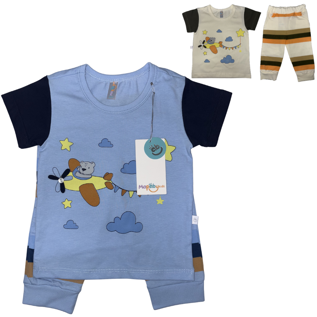 R7074 Pijama Avión Niño (Línea Premium) Azul Talla: 9-12