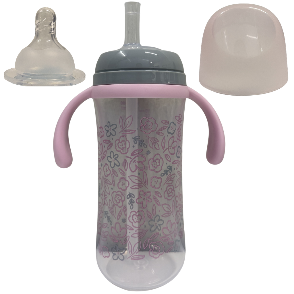 ACC Tetero con Pitillo 10onz 0+ A77970 Flores Rosado