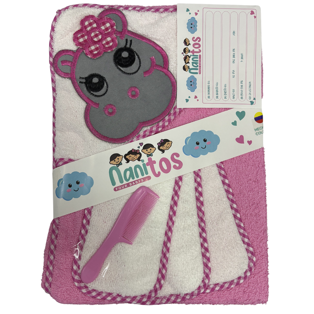 ACC Toalla DN Doble Secado x5 Piezas 76x76cm Hippo Rosado