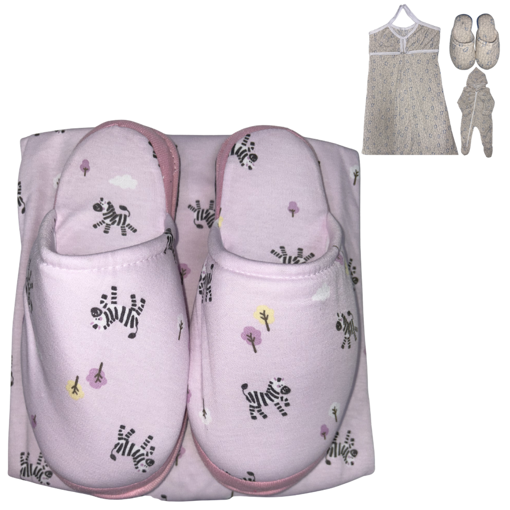 [5124] RDN Pijama Mamá y Bebé + Pantuflas Cebra Rosada Talla: XL/40