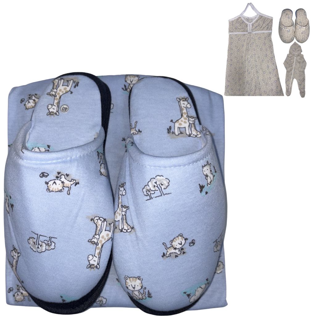 RDN Pijama Mamá y Bebé + Pantuflas Jirafa Azul Talla: XL/40
