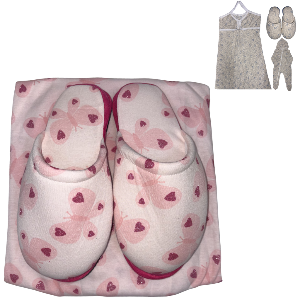 RDN Pijama Mamá y Bebé + Pantuflas Mariposa Rosada Talla: L/38