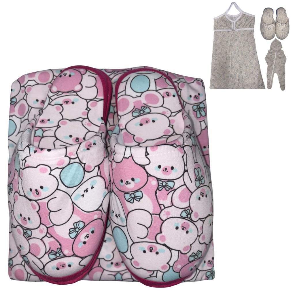 RDN Pijama Mamá y Bebé + Pantuflas Oso Fucsia Talla: XL/40