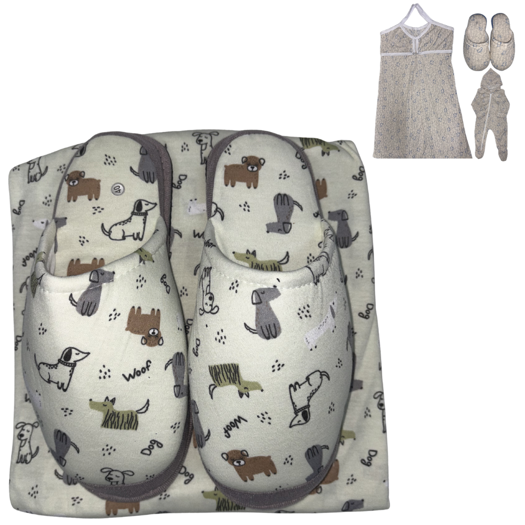 [5122] RDN Pijama Mamá y Bebé + Pantuflas Perro Verde Talla: XL/40