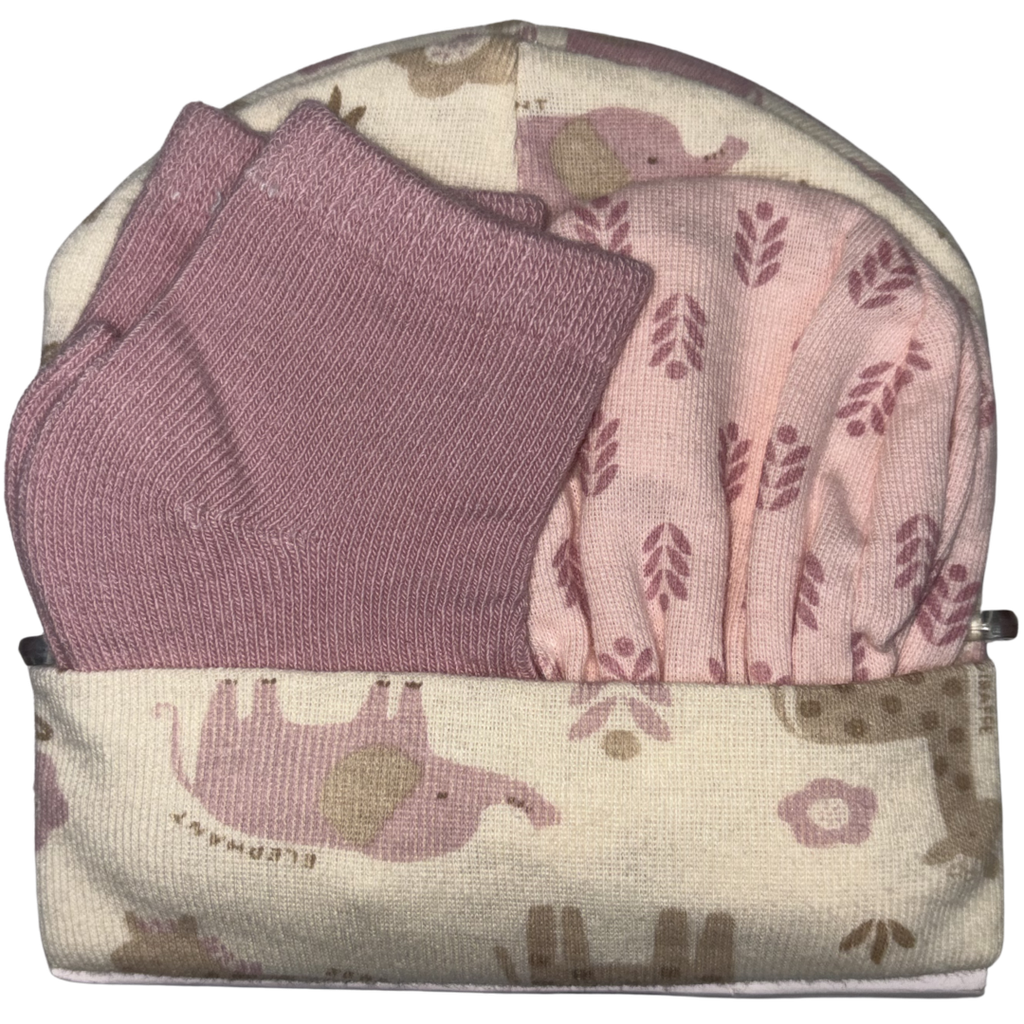 ACC Set Media + Manopla + 2 Gorros A78071 Beige/Rosado
