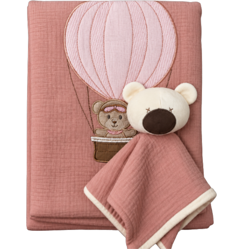 [5286] R07 Cobija + Muñeco de Apego Oso Rosado