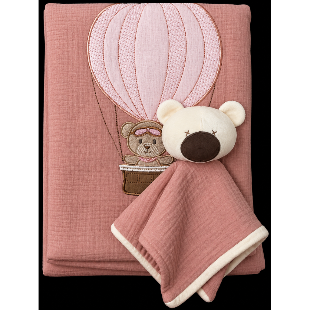 R07 Cobija + Muñeco de Apego Oso Rosado
