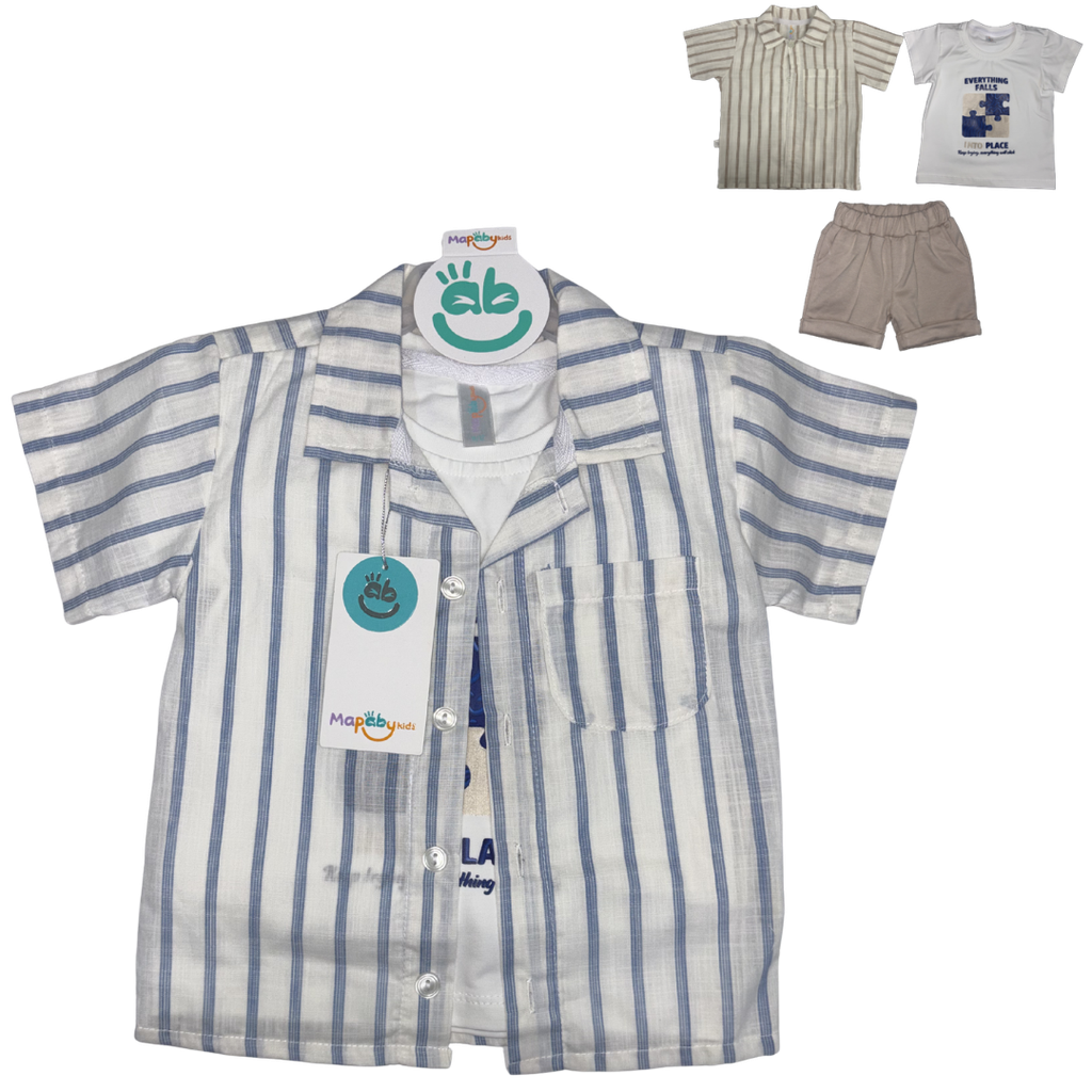 [5299] R8045 Trio Bermuda Rayas Fichas (Línea Premium) Niño Azul Talla: 9-12