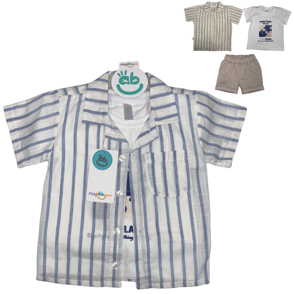 [5301] R8045 Trio Bermuda Rayas Fichas (Línea Premium) Niño Azul Talla: 18-24