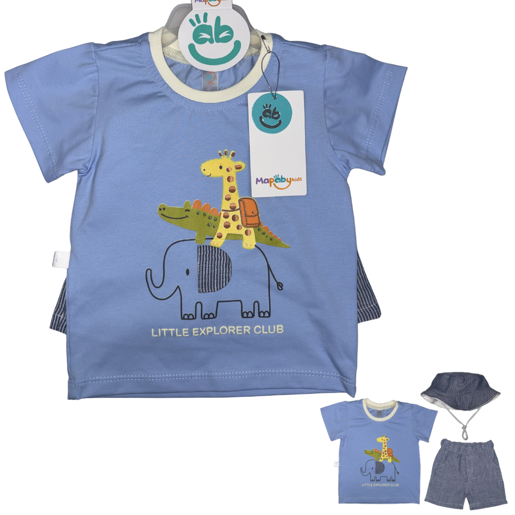 [5304] R8043 Conjunto Animales Sombrero (Línea Premium) Niño Azul Talla: 12-18