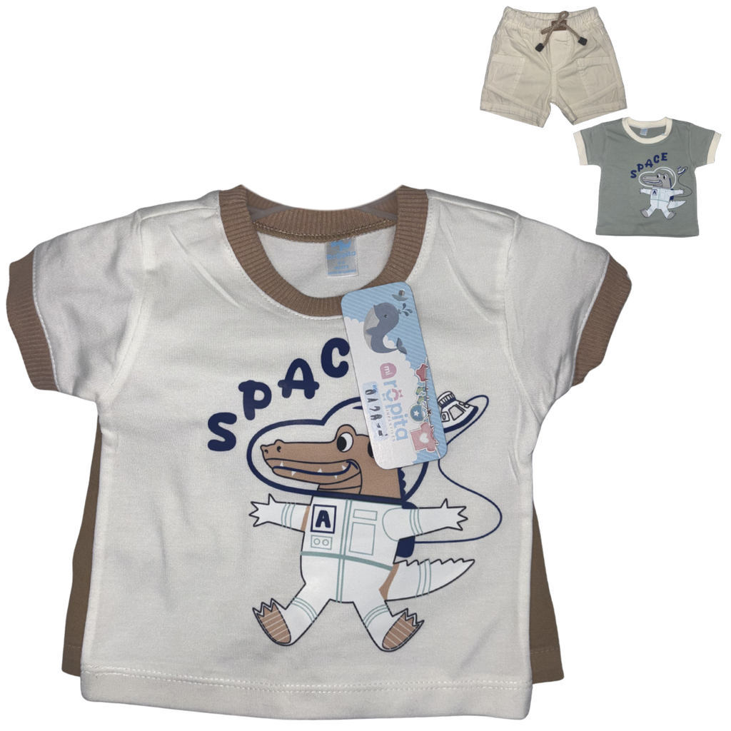 R0428 Conjunto Bermuda x2 Piezas Space Beige Niño Talla: 0-6