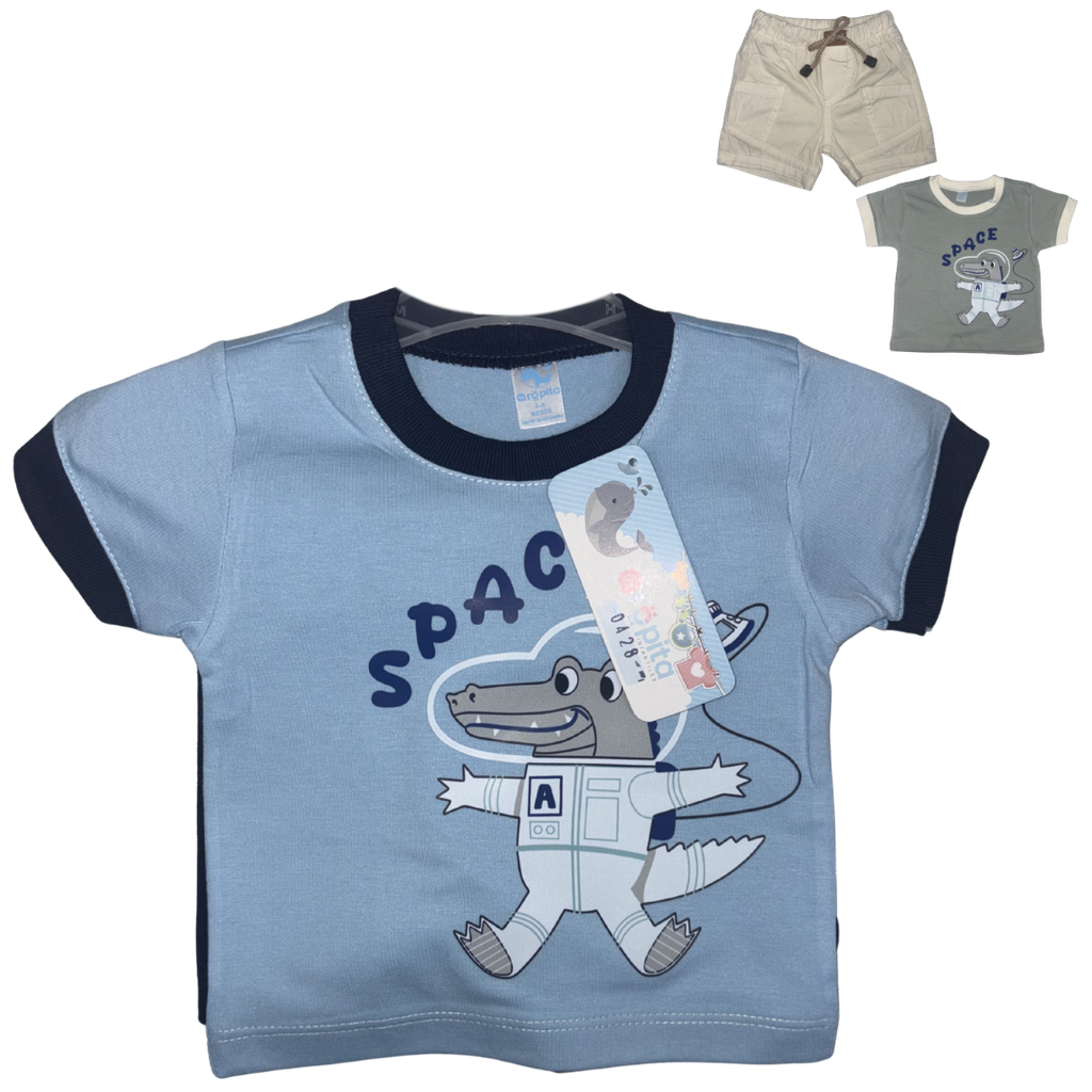 R0428 Conjunto Bermuda x2 Piezas Space Azul Niño Talla: 6-12
