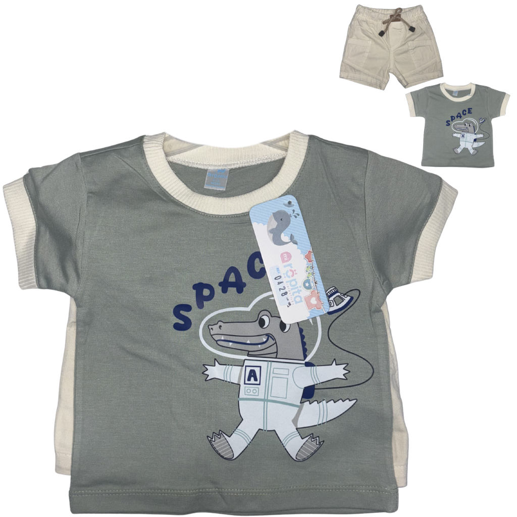 R0428 Conjunto Bermuda x2 Piezas Space Verde Niño Talla: 12-18