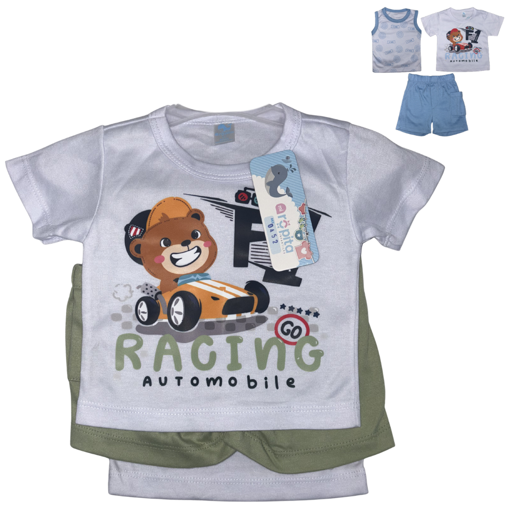 [5324] R0452 Conjunto x3 Piezas Carreras Verde Niño Talla: 0-6