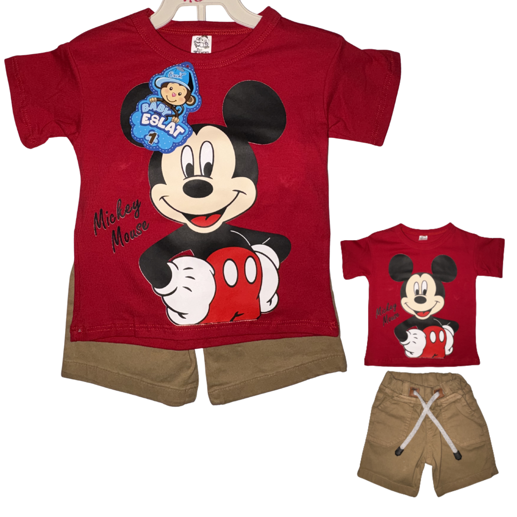 RM090 Conjunto Bermuda x2 Piezas Mickey Niño Colores Sutidos Talla: 1