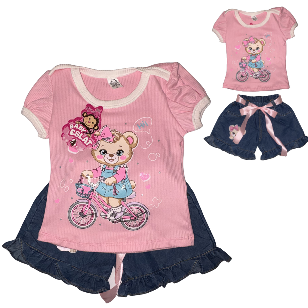 RB2601 Conjunto Bermuda x2 Piezas Osita Niña Colores Sutidos Talla: 2
