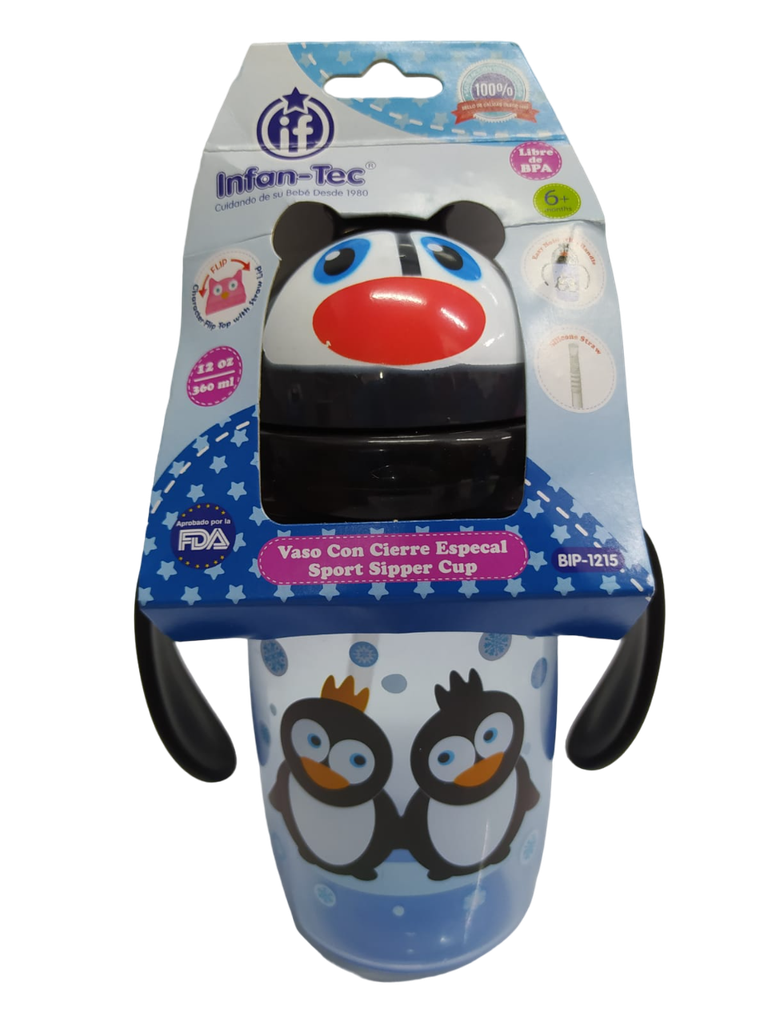 ACC Vaso Pitillo 12onz BIP1215 Pinguinos Negro Azul