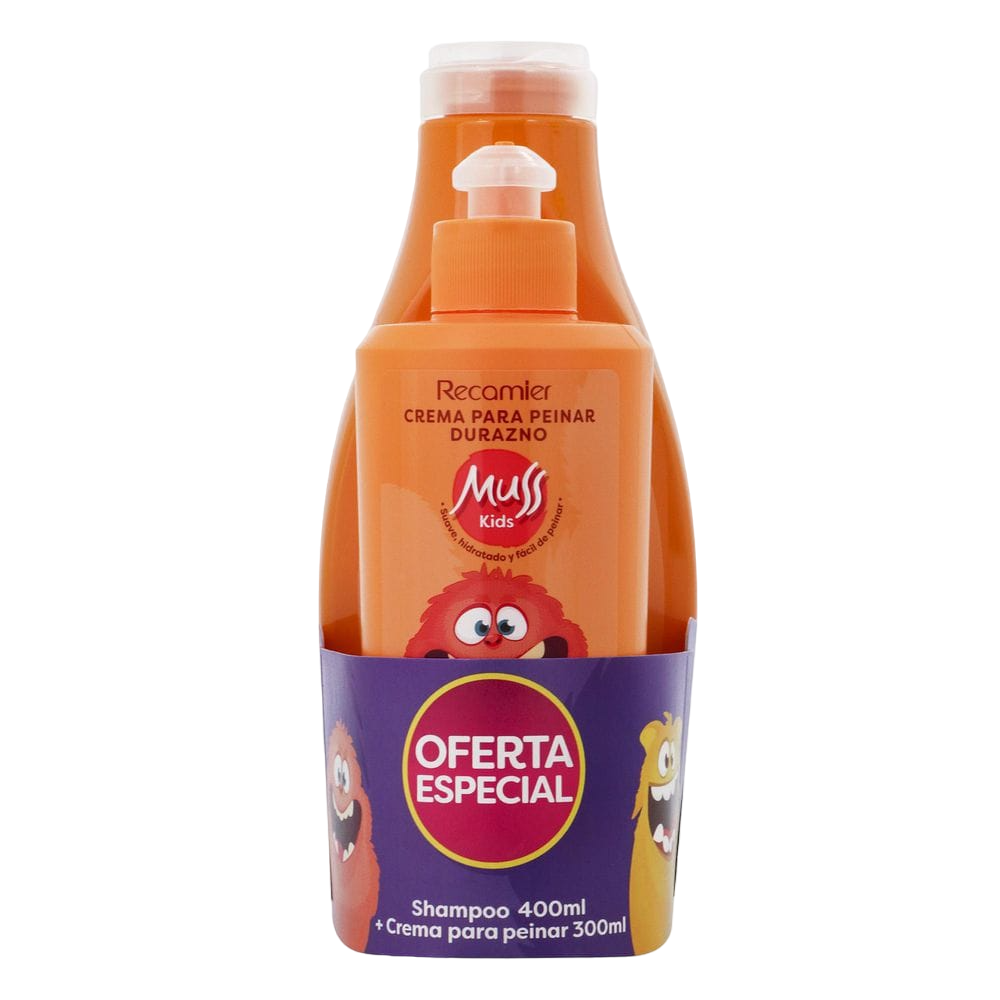 Shampoo Muss Kids Durazno 400ml + Crema peinar Durazno 300g OFERTA