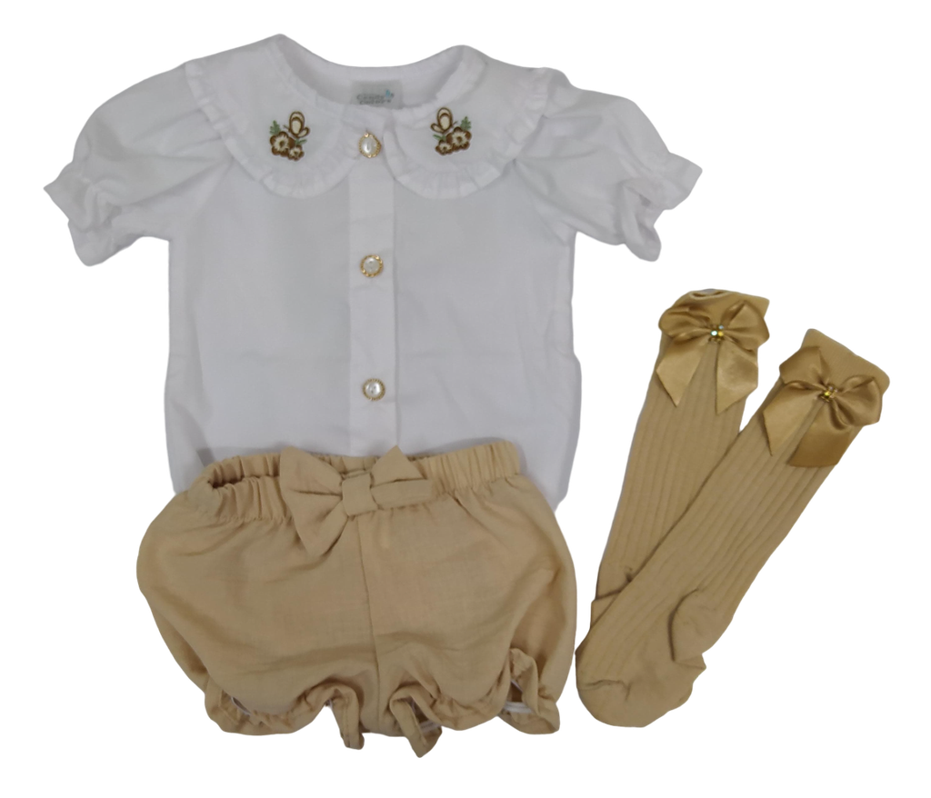 R6202 Conjunto Niña x3 piezas Beige Talla: 12-18