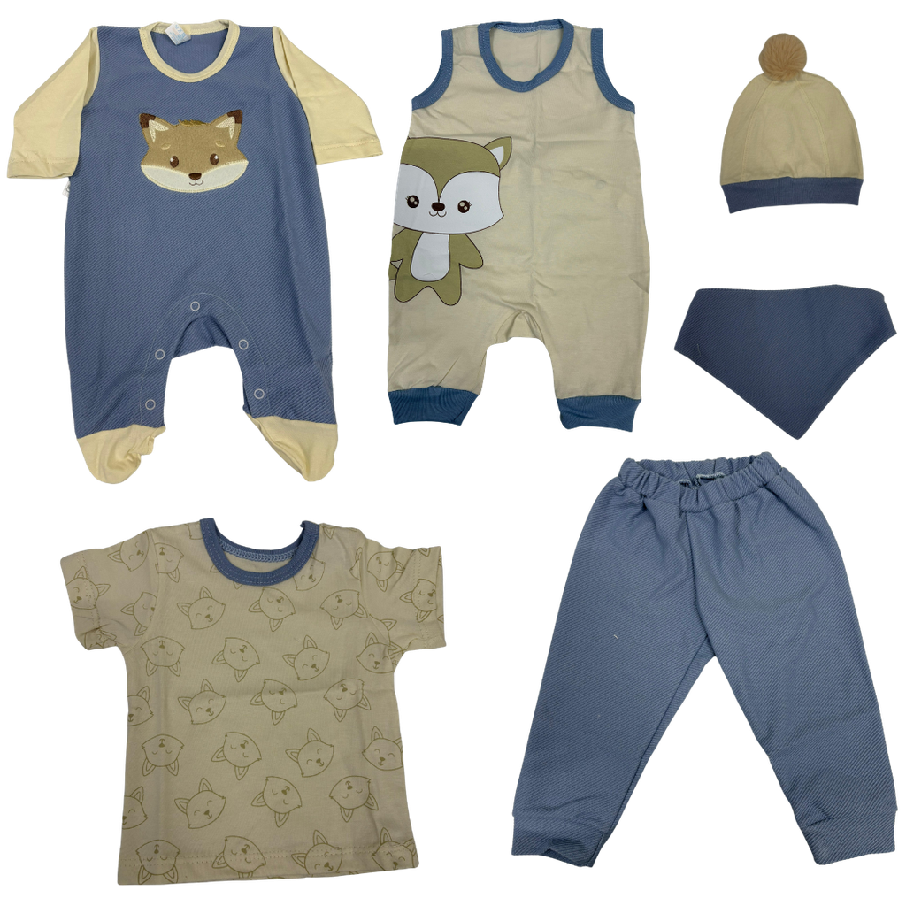[3522] R7066 Primer Día Zorrito (Línea Premium) Beige Azul Oscuro Talla:Única