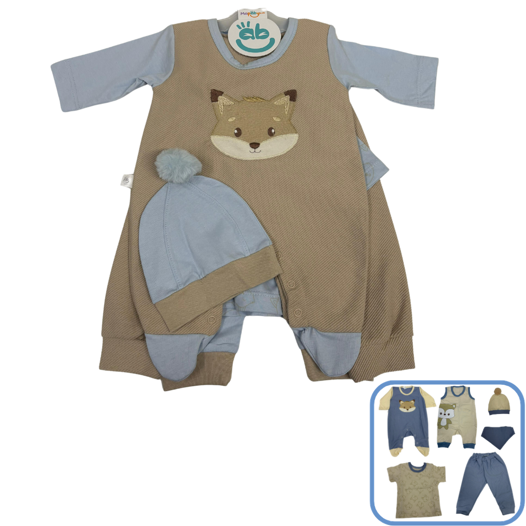 R7066 Primer Día Zorrito (Línea Premium) Beige Azul Claro Talla:Única