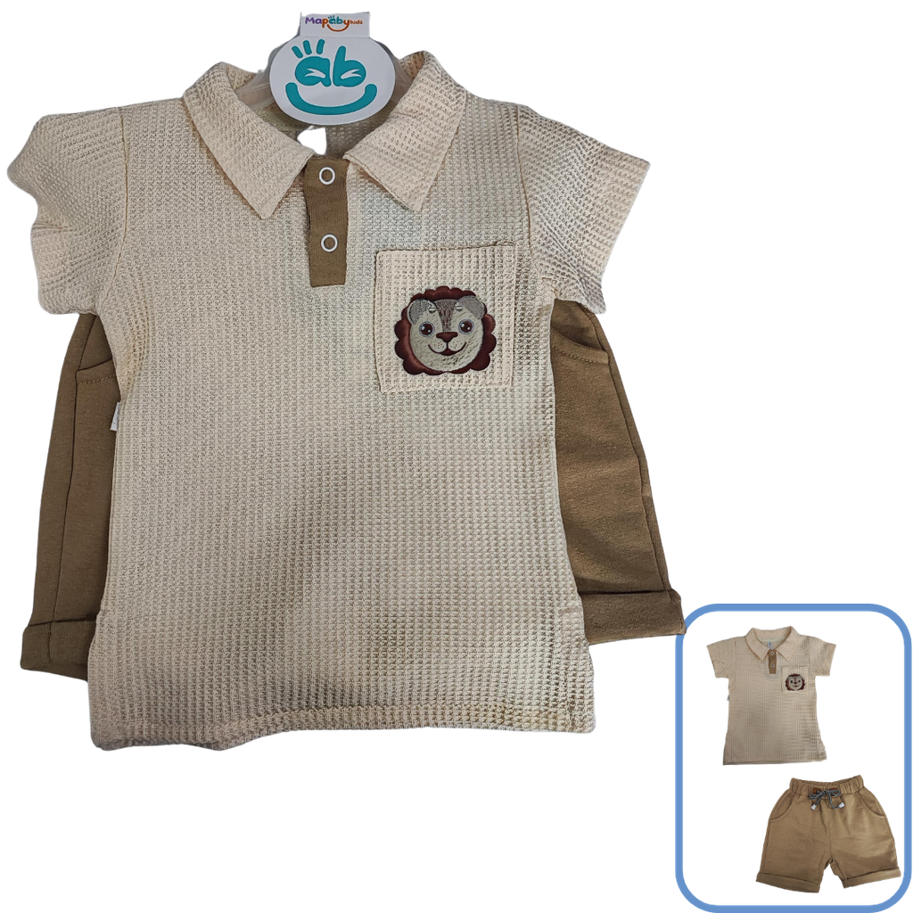R7078 Conjunto Polo Leon (Línea Premium) Caqui Talla:12-18