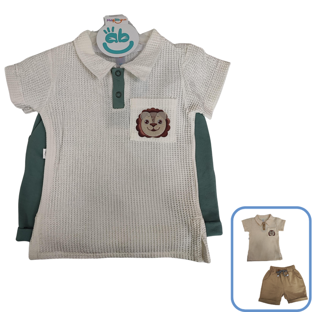 [3529] R7078 Conjunto Polo Leon (Línea Premium) Verde Talla:9-12