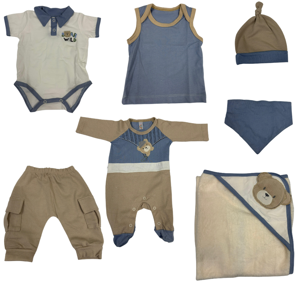 R7055 Primer Día Oso (Línea Premium) Beige Azul Talla:Única