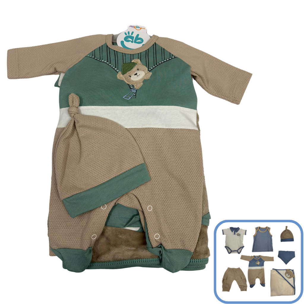 R7055 Primer Día Oso (Línea Premium) Beige Verde Talla:Única