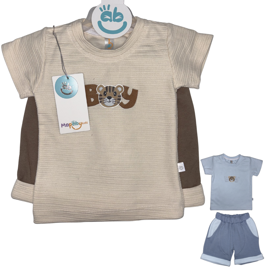 R7075 Conjunto Bermuda Boy (Línea Premium) Cafe Talla:12-18