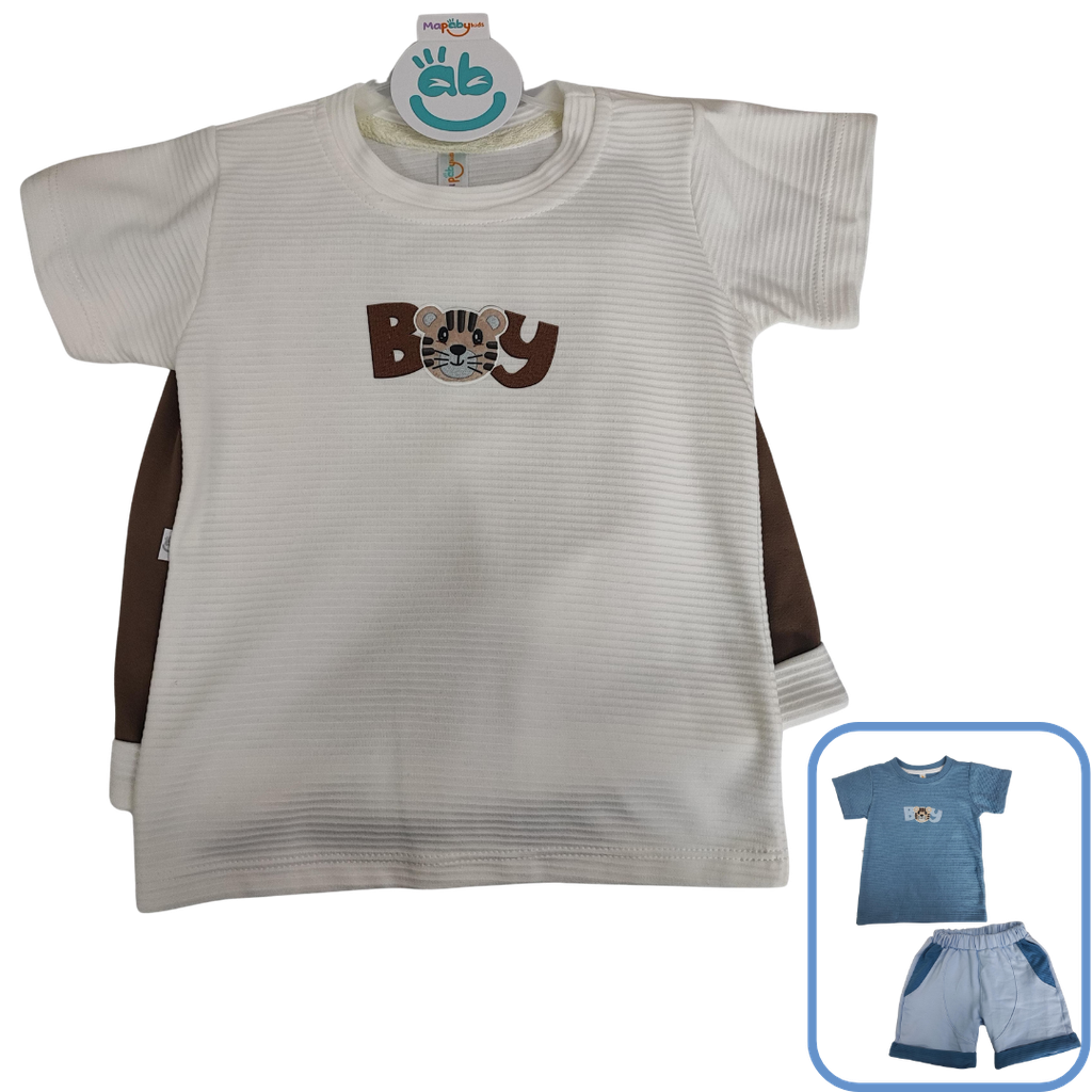 R7075 Conjunto Bermuda Boy (Línea Premium) Cafe Talla:18-24