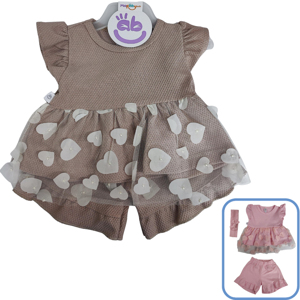 R7037 Conjunto Tul Corazones (Línea Premium) Beige Talla:6-9