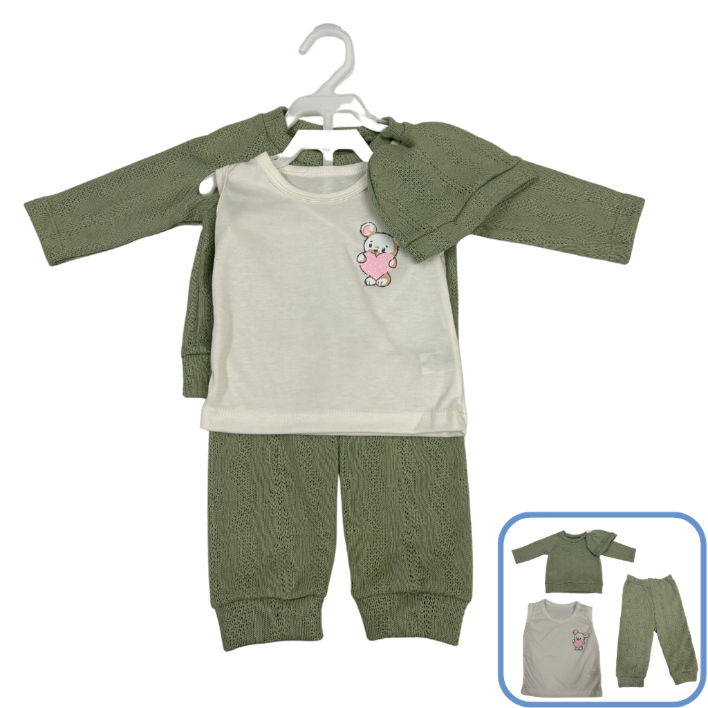 R12151 Primer Dia Osito x4 Piezas Verde Talla:Unica