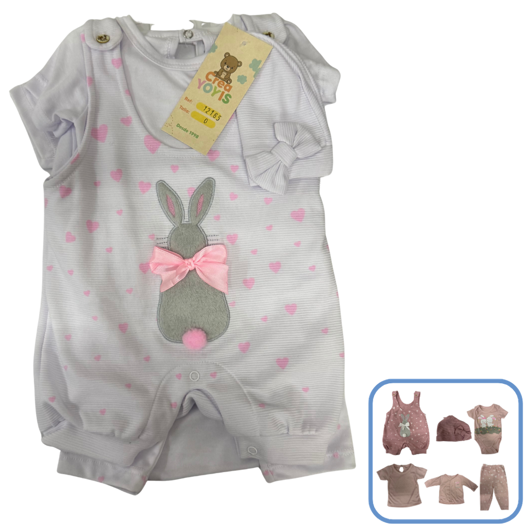 R12165 Primer Dia Coneja x6 Piezas Blanco-Rosado Talla:Unica