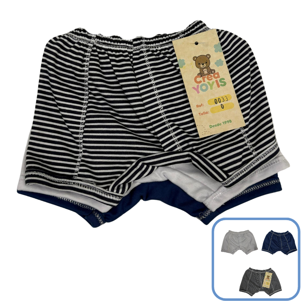 R0033 Boxer Niño x3 Piezas Colores Surtido Talla:Unica