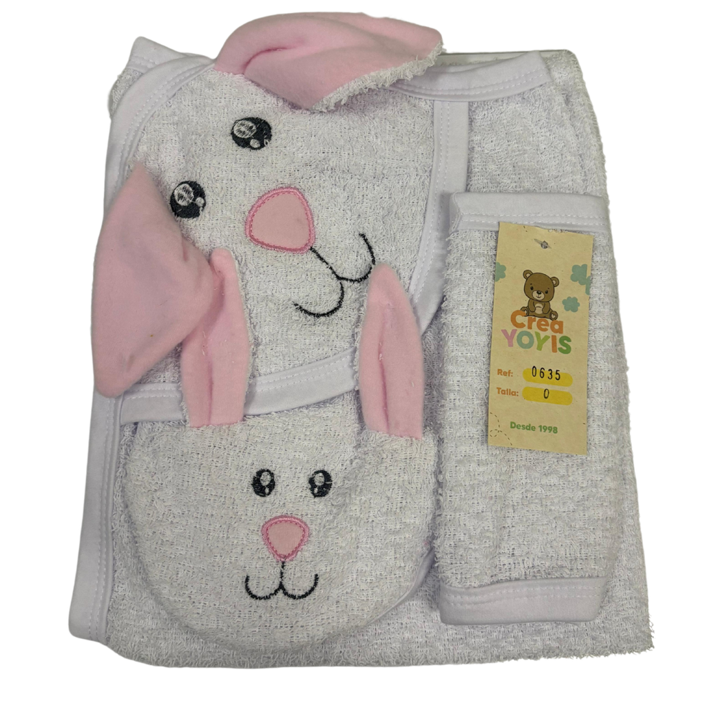 R0635 Toalla x3 Piezas Blanco-Rosado