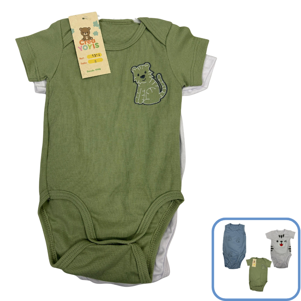 R1314 Mameluco Niño x3 Colores Surtido Talla 6-9