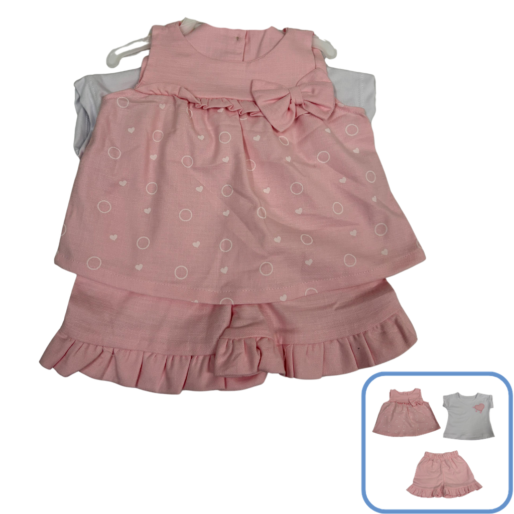R6131 Conjunto Corazon x3 Piezas Rosado Talla: 12-18