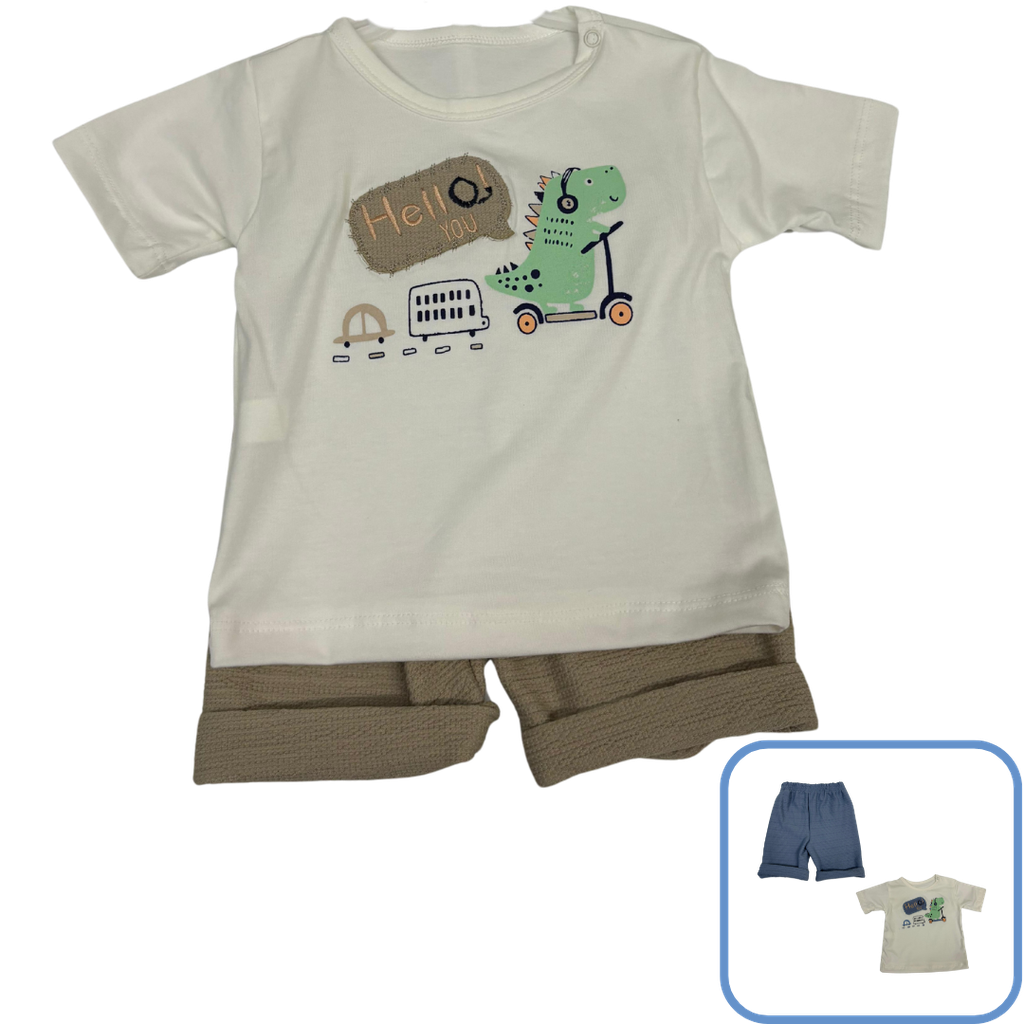 R9447 Conjunto Dino x2 Piezas Blanco-Beige Talla: 6-9