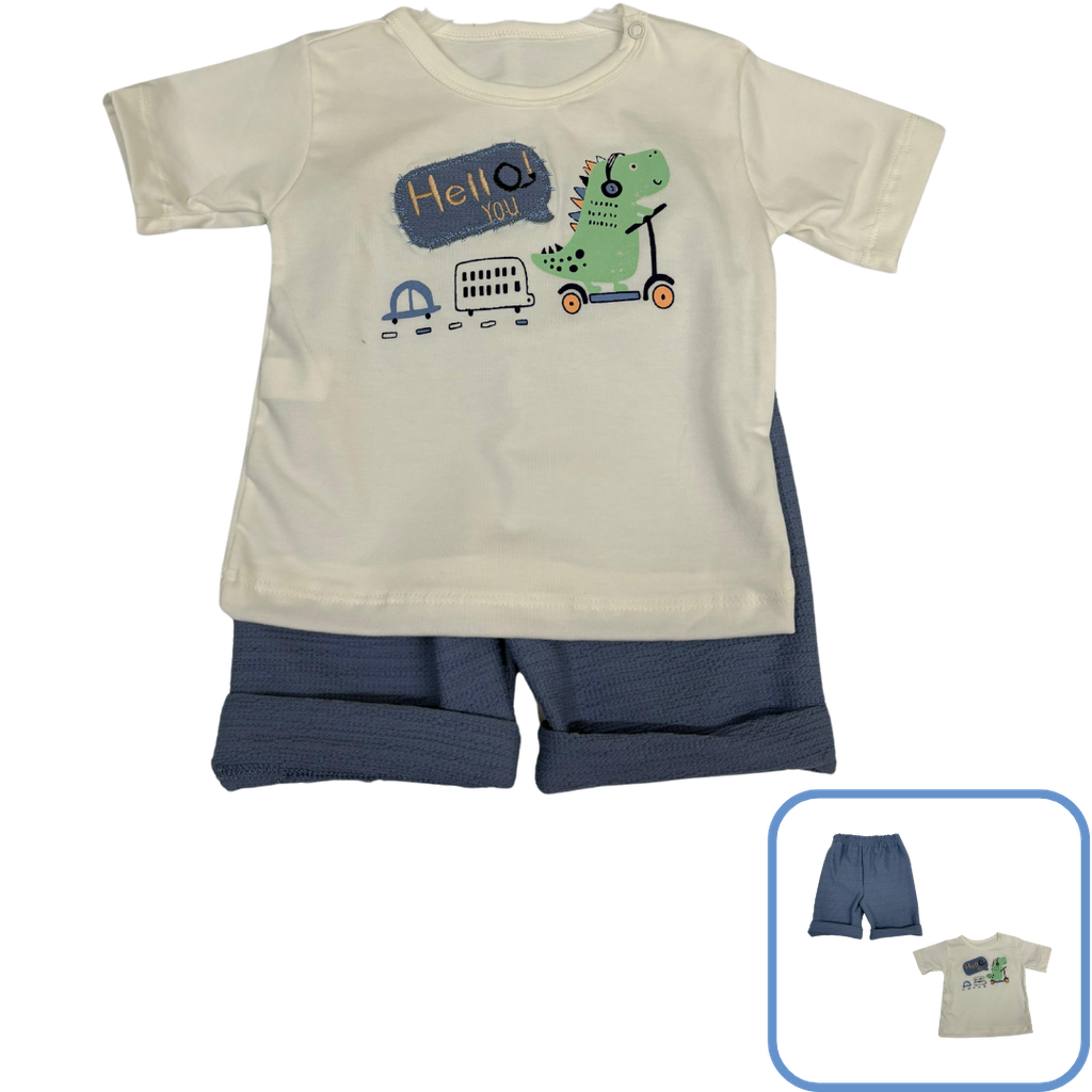 R9447 Conjunto Dino x2 Piezas Blanco-Azul Talla: 9-12
