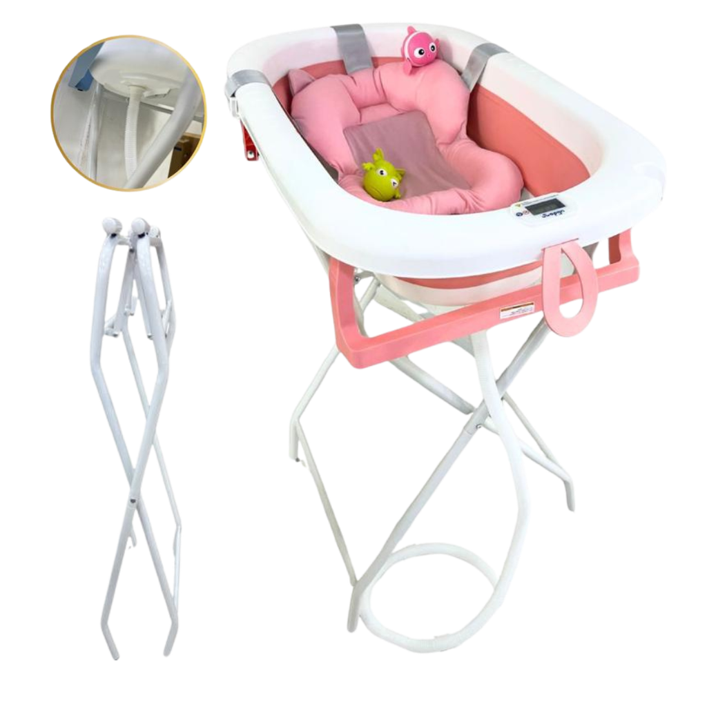 ACC Bañera Plegable Termometro + Maya + Soporte + Con Desagüe BTM410 Rosada