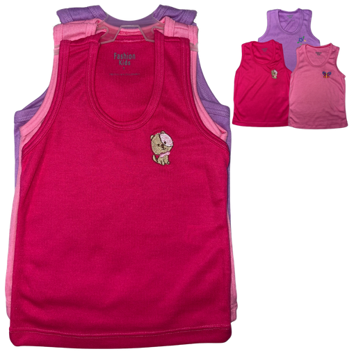 [4151] R1057 Set Camisilla Bordada x3 Fucsia-Rosado-Lila Talla: 1