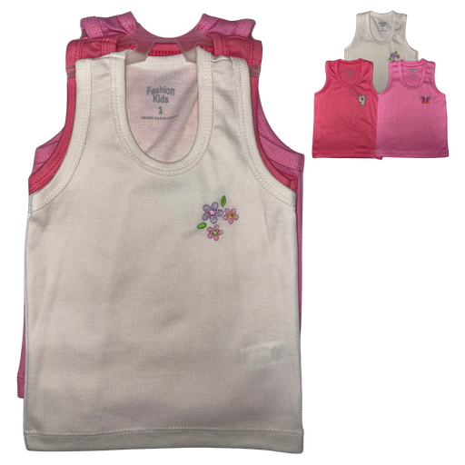 [4152] R1057 Set Camisilla Bordada x3 Salmon-Beige-Rosado Talla: 1