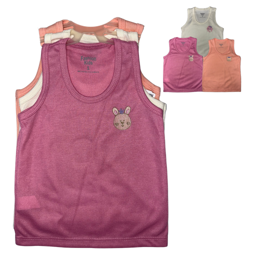 [4153] R1057 Set Camisilla Bordada x3 Naranja-Beige-Rosado Talla: 1